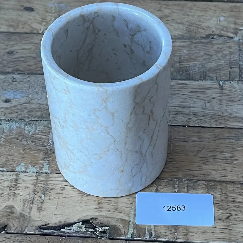 Selamat Designs Beige Marble Cup Toothbrush Holder 4